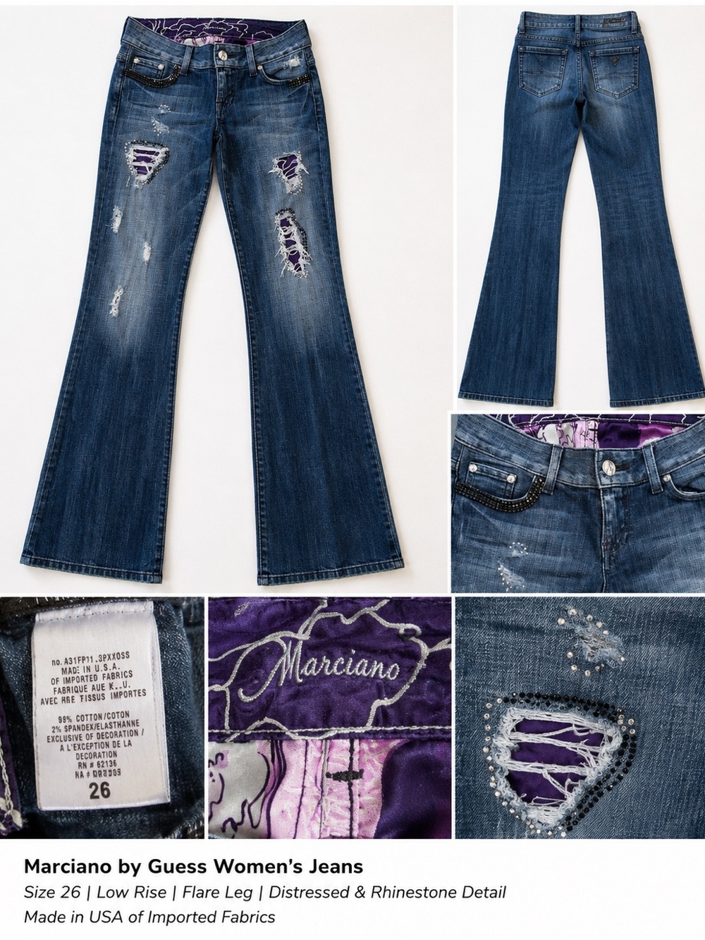Marciano Women's Blue Boot Cut Jeans with Purple Underlay